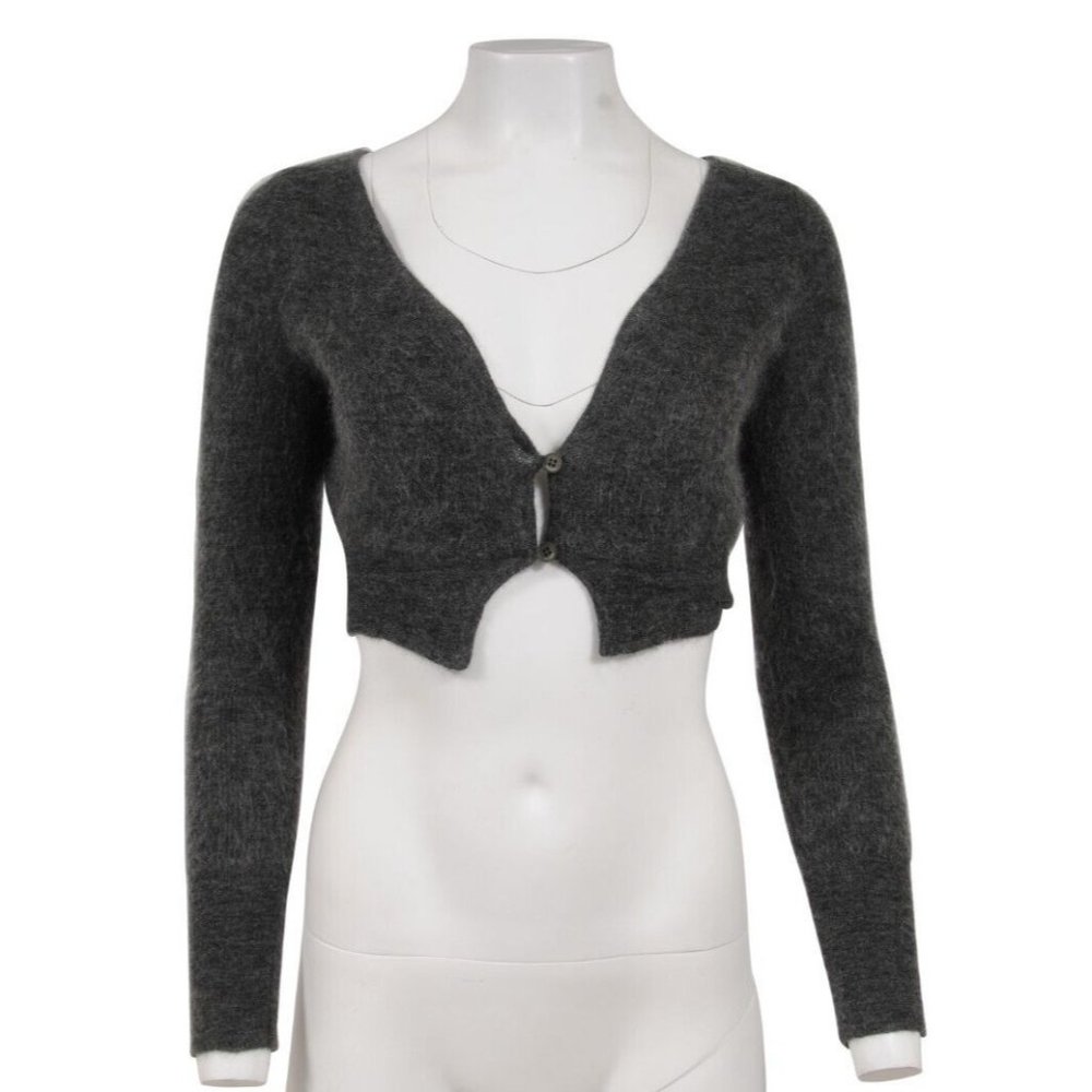 Jacquemus Womens Alzou Cardigan Sweater Size 38 Gray Mohair Wool Blend 2 Button